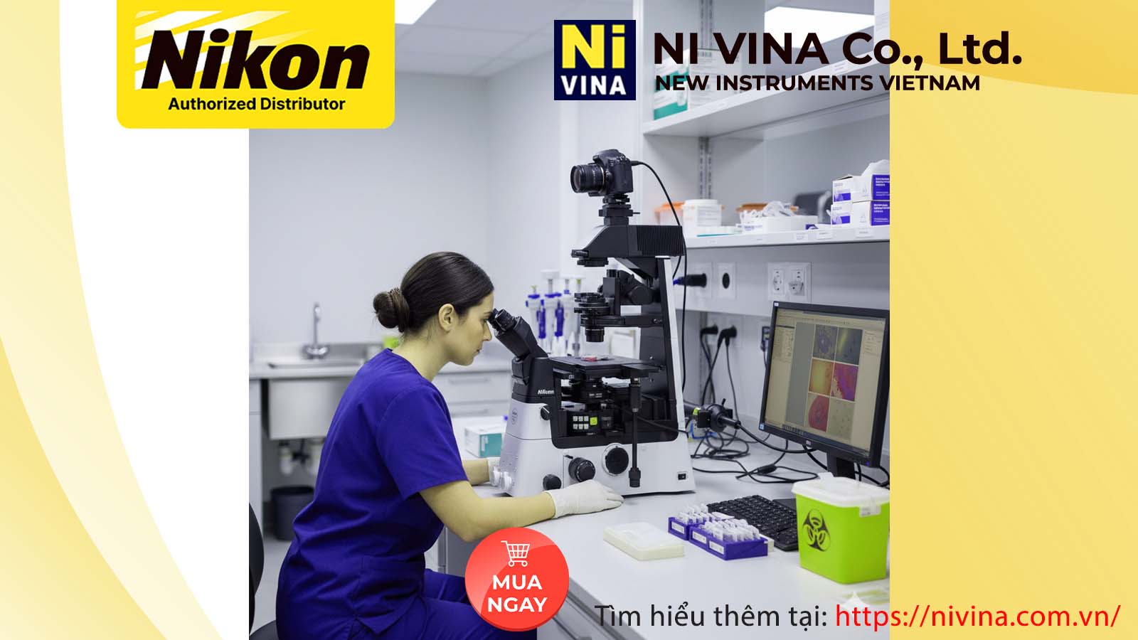 tạo ảnh Kính Hiển Vi Sinh Học 1600x NIKON trong phòng xét nghiệm bệnh viện,